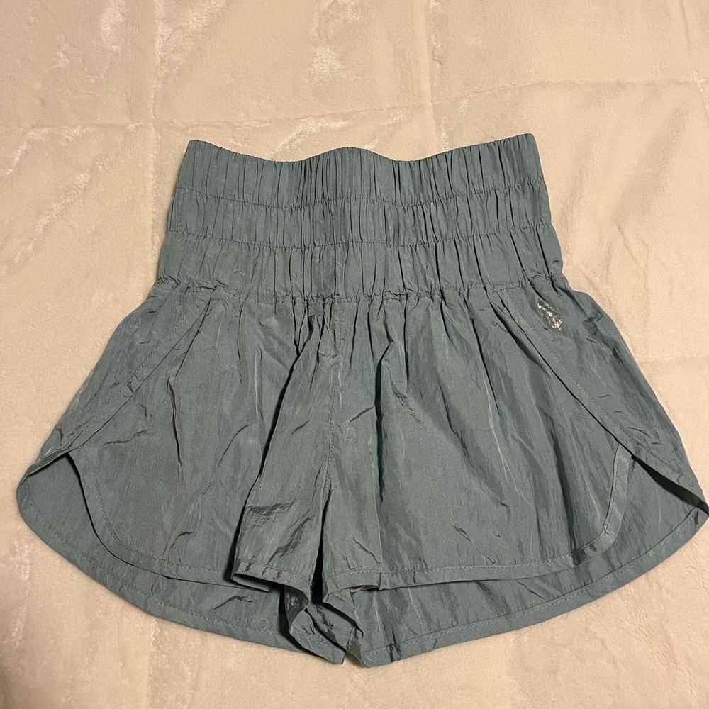 Free People High Waist Blue-Green Smocked Waist Shorts